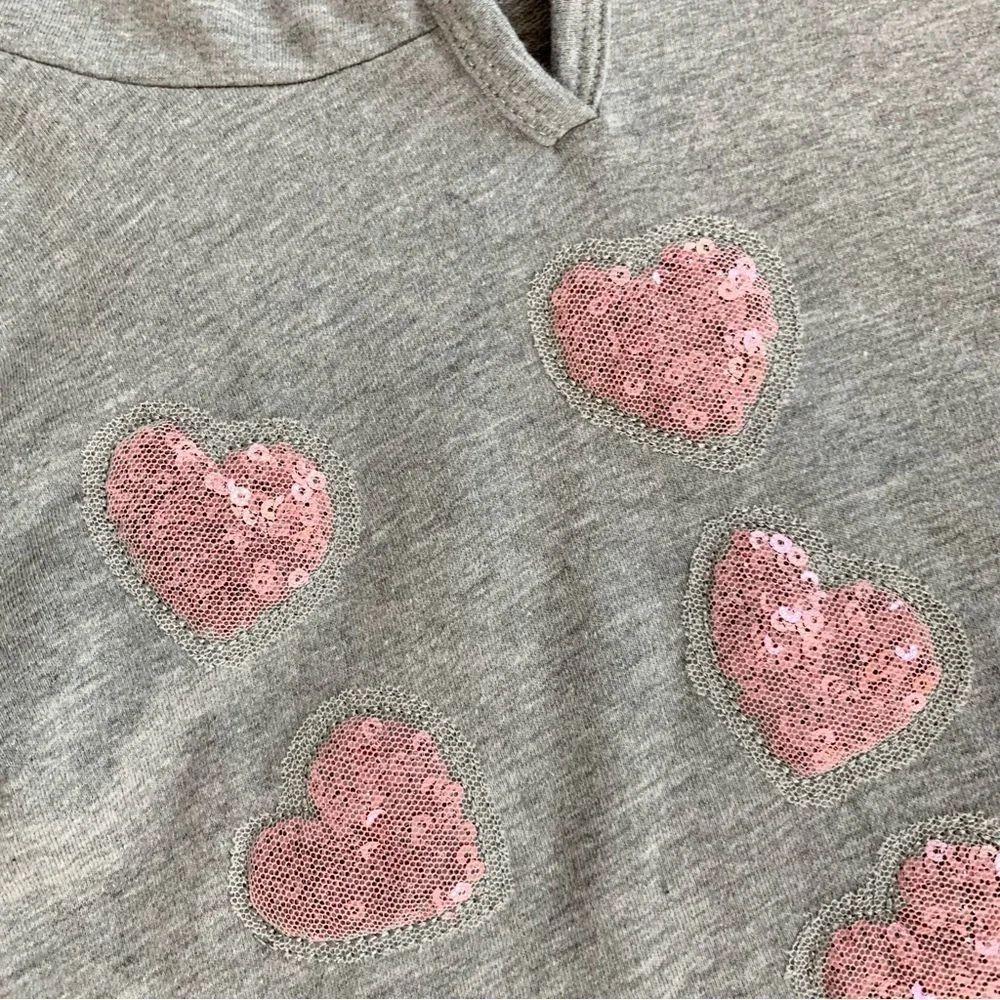 Pinc Gray Hoodie Sweatshirt with Pink Mesh & Sequin Hearts Size 4